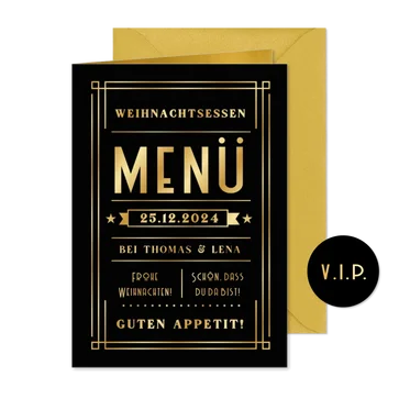 Menükarte Weihnachtsessen 'VIP-Ticket' Art Deco